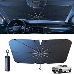 Reflective Umbrella-Style Car Windshield Sun Shade with Titanium Silver Coating for SUVs and Sedans