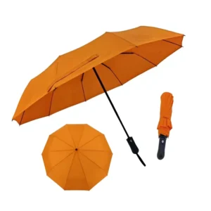 Reinforced 23-Inch 10K Windproof Orange Full-Automatic Open-Close Fiberglass Resin Ribs Metal Shaft Portable Folding Umbrella