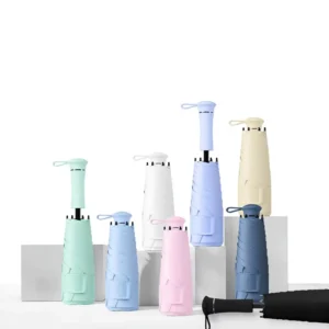 Retractable Handle Manual Five-Fold Vinyl Umbrella UV Protection Waterproof Fully Opaque Portable