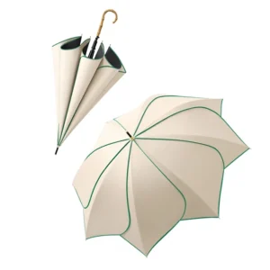 Retro Bamboo Joint Floral Straight Shaft Long Handled Umbrella UV Protection Sun Blocking