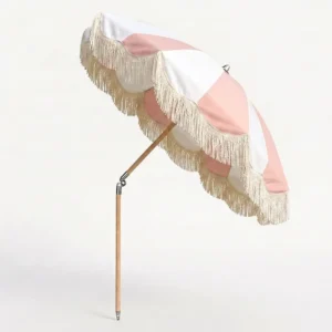 Retro Fringe Beach Umbrella Custom Color Tassel Parasol UV Protection for Outdoor Seaside Garden