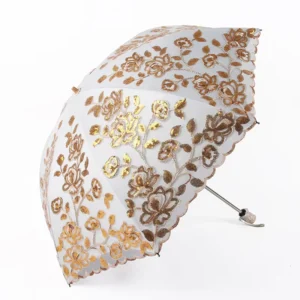 Retro Gold Lolita Fabric Parasol Black Coating European Parasol Bride Wedding Flower Lace Umbrellas