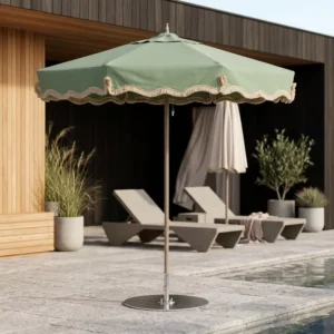 Retro Green Heavy Duty Aluminium Fringe Swimming Pool Market Patio Umbrella for Garden Table Backyard Restaurant
