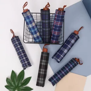 Retro Plaid Big Rain Foldable Umbrella Outdoor Travel Portable Compact Folding Umbrella for Promotional Use