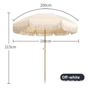 Retro Rotatable Wood Beach Umbrella, Windproof Tassel Parasol for Garden Courtyard and Scenic Areas