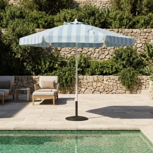 Retro Striped Outdoor UPF 50+ Fringed Pool Parasol, Steel Frame, Polyester Waterproof Garden Umbrella