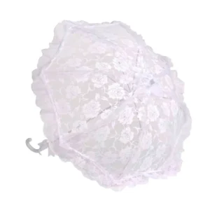 Retro Style Handmade Parasol White Lace Stainless Steel Handle Wedding Umbrella Custom Tag