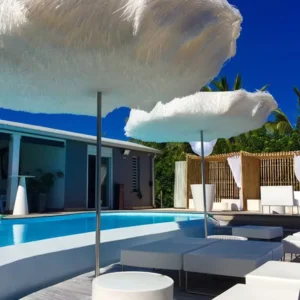 Reverse 2m Patio Parasol PP Straw Fringe Round Umbrella