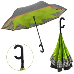 Reverse Auto-Opening UV Umbrella with C Handle 8K Ribs Windproof Rainproof for Travel Children Adults