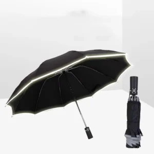 Reverse Colorful Three-Fold Automatic Open Windproof Umbrella with Reflective Stripe