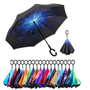 Reverse Double-Layer Umbrella with C-Handle, 190T Nylon Fabric, 105 cm Diameter