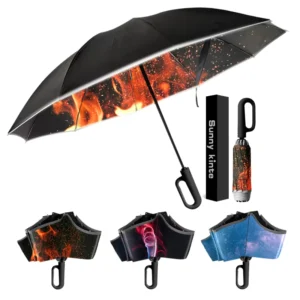 Reverse Folding Carabiner Travel Umbrella Automatic 10-Rib Windproof UV-Proof Waterproof Custom Logo