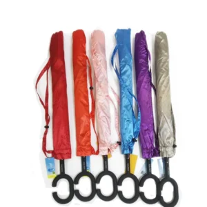 Reverse Folding Double-Layer Travel Umbrella with C-Shape Handle for Car Use