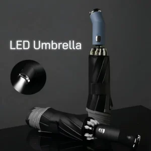 Reverse Folding Three-Fold LED Umbrella with Flashlight and Custom Logo