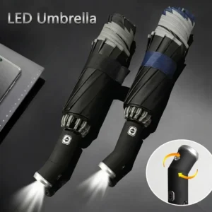 Reverse Folding Umbrella with LED Flashlight, Three-Fold, Custom Logo