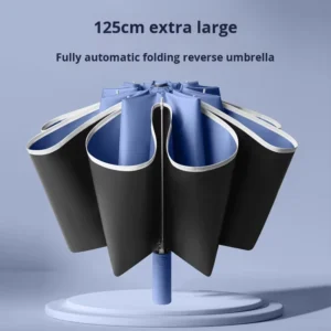 Reverse Fully Automatic 10-Rib Black-Coated Three-Fold Men’s Business Extra-Large Reflective Strip Umbrella