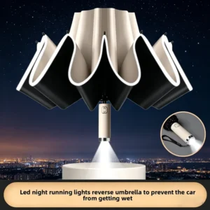 Reverse LED Light Automatic Large Folding British Style UV Protection Umbrella with Logo Printing