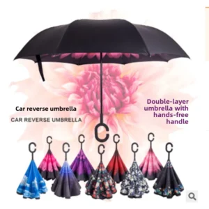 Reverse Umbrella Long Handle Carbon Fiber Semi-Automatic Dual-Use for Sun and Rain Car Use