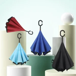 Reverse Umbrella Waterproof Windproof C-Handle Portable Travel Umbrella