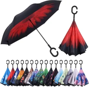 Reverse Umbrella with C Shape Handle Windproof Upside Down Umbrella for Rain Double Layer Hands Free Umbrella for Women and Men
