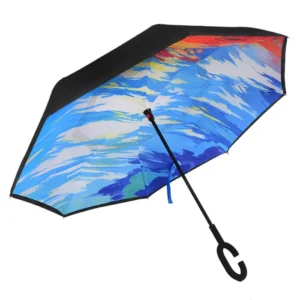 Reverse Umbrella with Carbon Fiber Shaft, Windproof Vented Double Canopy