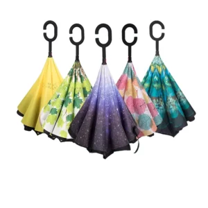 Reverse Umbrella with Hands-Free C-Handle for Car Use