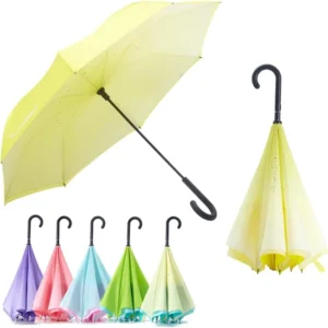 Reverse Windproof Car Umbrella with J Hook Handle and Customized Pattern
