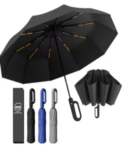 Ring Buckle Compact Reverse Umbrella with Reflective Safety Strip, Automatic Folding, Rain and Sun Protection