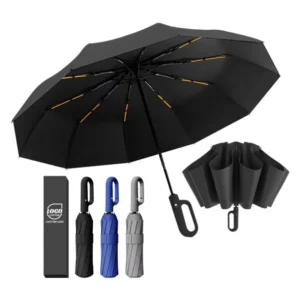 Ring Buckle Compact Reverse Umbrella with Reflective Safety Strip Automatic Folding UV Protection Windproof