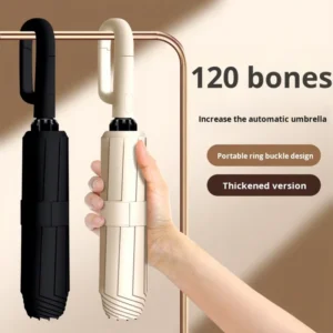 Ring Buckle Fully Automatic Straight Umbrella for Women and Men UV Protection 190T Nylon Fabric Sunny Rainy Weather