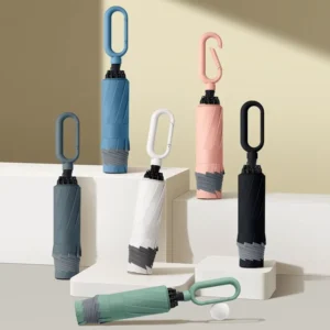 Ring-Handle Automatic Storm-Resistant Reverse Umbrella with Hook, Portable and Foldable