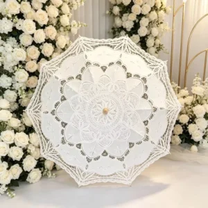 Romantic Elegance Eco Friendly Handmade Craft 84cm Large Lace Parasols White Decorative Umbrella for Wedding