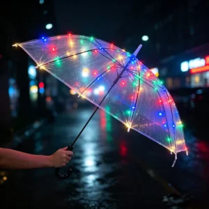 Romantic LED Luminous Transparent Umbrella Glowing Long Umbrella Music Festival Night Party Decor Stage Show Photography Prop