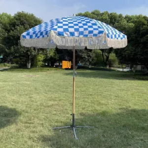 Round Center Pole Canvas Waterproof Patio Swimming Pool Sun Garden Beach Parasol with Tassels