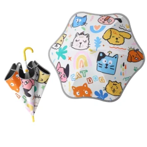 Round-Edge Children’s Fiberglass Advertising Umbrella with Anti-Scratch Pulley, Manual Opening, Long Handle