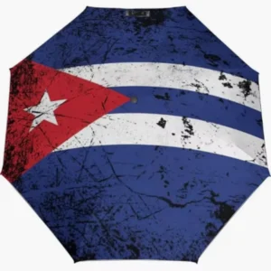 Round Edge Cuba Folding Umbrella Rainproof Sunproof Umbrella National Flag Emblem Pattern Print Fully Automatic Umbrella