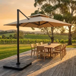 Rust Free 10×10 FT Square Cantilever Umbrella Double Top Heavy Duty Windproof Garden Parasol with Base Stand