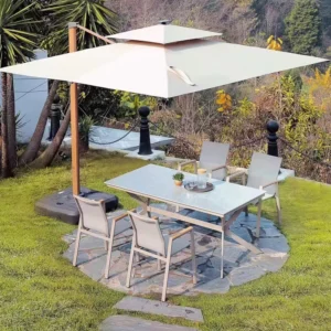 Rust-Free Aluminum LED Cantilever Umbrella Square Double Vent Windproof Offset Parasol