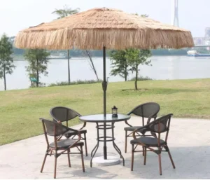 Rust Proof Aluminum Milan Straw Umbrella Round Square Synthetic Thatch Shade for Beach Cafe Outdoor