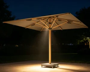 Rustic Style Large Patio Umbrella Wooden Finish Center Pole Market Parasol with Easy Crank System