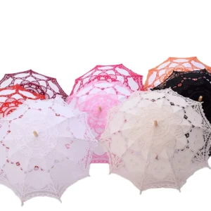 SS 381 Vintage Lace Parasol White Cotton Embroidery Wedding Bridal Umbrella