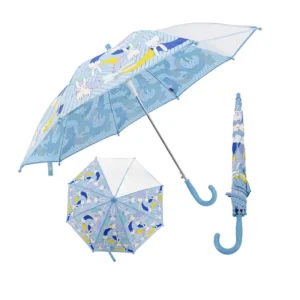 Safety Change Color Printing Cartoon Bunny Auto Open Manual Close Transparent POE Panel Chrome Shaft Children Umbrella