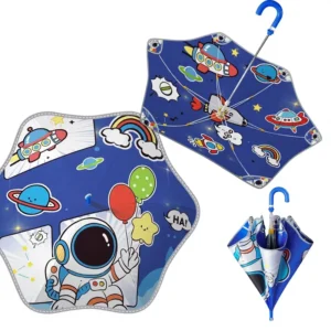 Safety Rounded Edge Vinyl Double-Sided Double-Flower Roller Skating Children’s Umbrella Cartoon Student All-Weather Rain Shine