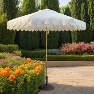 Scallop-Design Outdoor Garden Beach Umbrella Custom Printed Sun Patio Umbrella with Tassels for Hotels