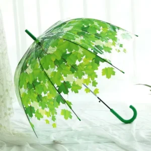 Self-Opening Transparent Umbrella Modern Maple Leaf Design Thickened POE Material Long Handle Hot Straight Umbrella