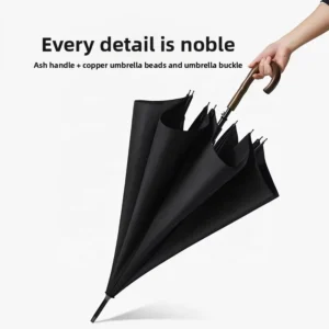 Semi Auto Open Wooden Curved Handle Windproof Fiberglass Frame 210T Pongee Straight Umbrella Custom Logo