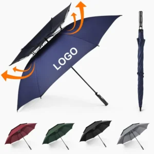 Semi-Automatic 30 Inch Golf Umbrella Double Layer Vented Extra Large Windproof Customizable Logo Print 8-Rib