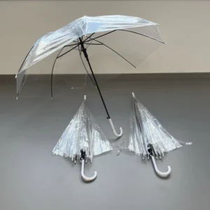 Semi-Automatic 8-Rib Fiberglass Golf Umbrella Long Plastic Handle Transparent
