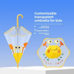 Semi-Automatic Children’s Pongee Umbrella Supplier Custom Cartoon Design Rounded Safety Frame 90cm