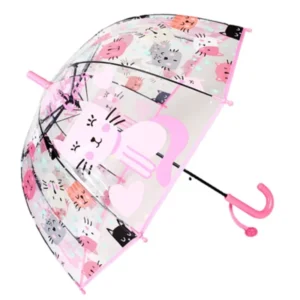 Semi-Automatic Children’s Umbrella, Transparent, 8K Ribs, Long Handle